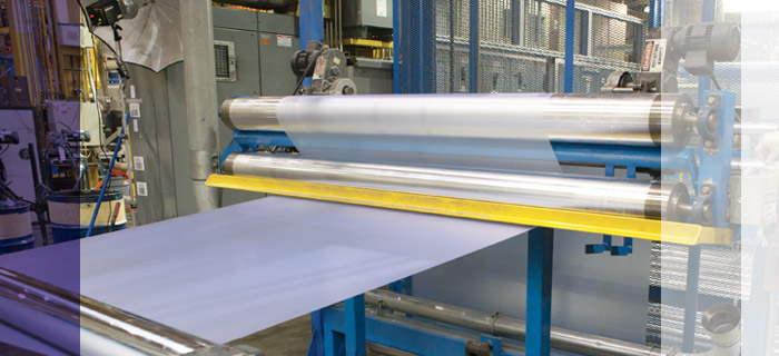 Photo of vinyl film coming off of  the extrusion line.