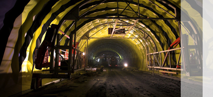 Photo of an underground mining tunnel.