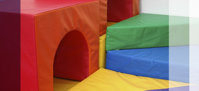 Childrens' padded play shapes covered in vinyl.